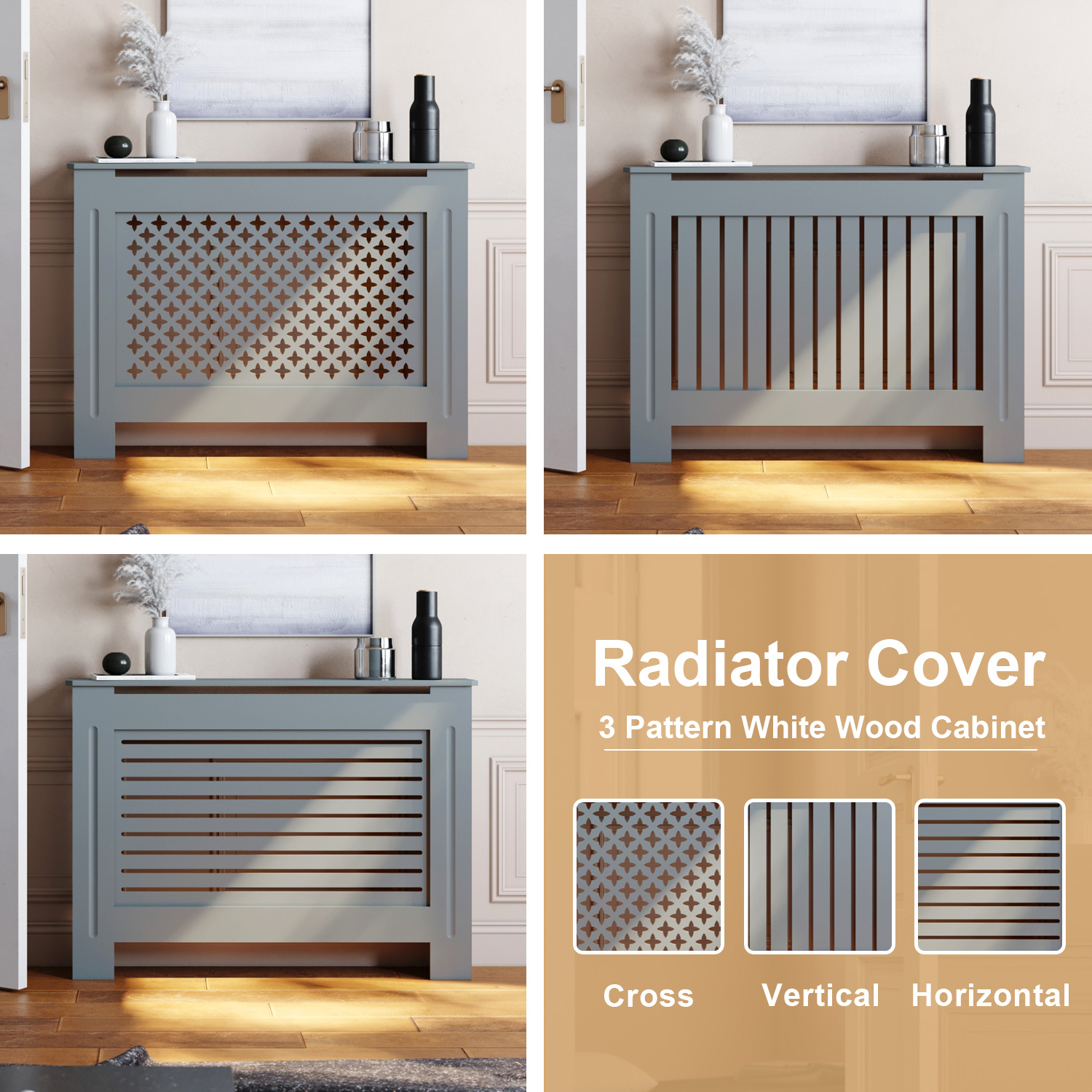 Safe Corner Design Grey Radiator Cover Wood MDF Traditional 3 Pattern eBay
